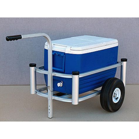 A fisherman's best friend. Total Weight 12 lbs. Includes 4 Rod-Holders. Easily accommodates 54 Quart Cooler Capacity. Features 10" Pneumatic Rubber Tires and Satin Chrome Finish. Pier Cart, Beach Fishing Cart, Fishing Cart, Small Cooler, Wood Pellet Stoves, Beach Cart, Bicycle Trailer, Cart Ideas, Rod Holders