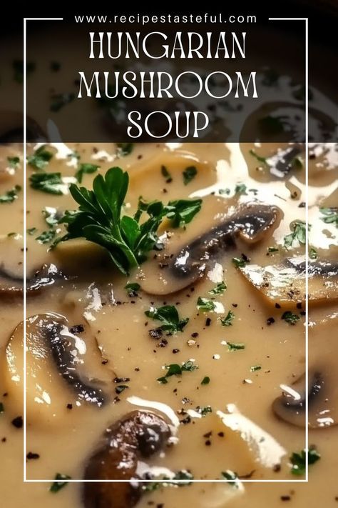 A comforting and flavorful soup perfect for a cozy day. This Hungarian Mushroom Soup combines earthy mushrooms with a creamy base and aromatic herbs, creating a dish that warms the soul. Creamy Hungarian Mushroom Soup, Oyster Mushroom Soup Recipe, Instant Pot Mushroom Soup, Hungarian Mushroom Soup Recipe, Creamy Mushroom Soup Recipes, Polish Mushroom Soup, Cream Mushroom Soup, Rosemary Soup, Mushrooms Soup