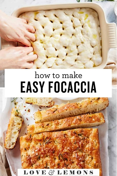 This homemade focaccia bread recipe is easy and delicious! It's soft and airy inside, crisp and golden outside, and topped with olive oil, sea salt, and rosemary. Greek Yogurt Focaccia, No Knead Focaccia Bread Recipe, Foccacia Bread Plain, Easy Foccacia Bread Active Dry Yeast, Paul Hollywood Foccacia Bread, Focaccia Bread Recipe Easy Fast, Focaccia Bread With Pizza Dough, Simple Focaccia Bread, Fast Foccia Bread Recipes