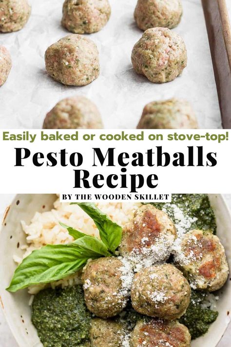 Pesto Chicken Meatballs Pasta, Meatballs With Pesto Sauce, Pesto Meatballs Beef, Pesto Meatballs And Pasta, Pesto Turkey Meatballs, Pesto Meatball, Macro Ideas, Gluten Free Meatballs Recipe, Turkey Pesto Meatballs