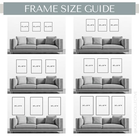 Three Pictures Above Couch, Modern Gallery Wall Behind Sofa, Canvas Photos Above Couch, Picture Wall Ideas Behind Sofa, Gallery Wall Above Sectional Couch, Picture Collage Wall Behind Couch, What Size Art Over Sofa, Behind Couch Frames, Photo Frames Above Sofa