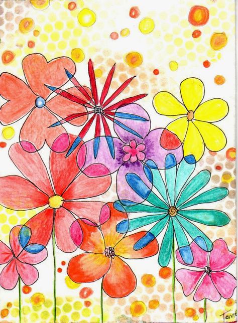 Creative Explorer: week #21 for 365/2 (part 1) Overlapping Drawing, Explorer Drawing, Flower Art Journal, Art Journal Painting, Journal Painting, Splattered Paint, Inktense Pencils, Flowers Creative, Flower Journal