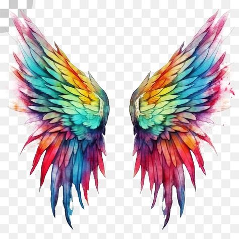 Colorful Wings Painting, Logo With Wings Design, Rainbow Angel Wings Tattoo, Rainbow Wings Tattoo, Angel Wings Graffiti, Colorful Angel Wings, Wings Mural, Rainbow Angel Wings, Painted Wings