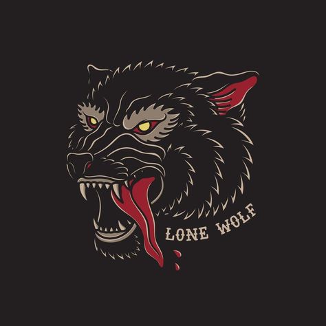 illustration of head wolf with traditional old school tattoo Traditional Wolf Head Tattoo, Wolf Head Tattoo, Traditional Tattoo Vector, Wolf Tattoo Traditional, Traditional Black Tattoo, Traditional Tattoo Old School, Wolf Illustration, Western Tattoos