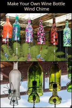 Bottle Garden Art, Bottle Chimes, Make Wind Chimes, Wind Chimes Homemade, Everyday Crafts, Wine Bottle Wind Chimes, Old Wine Bottles, Make Your Own Wine, Wind Chimes Craft