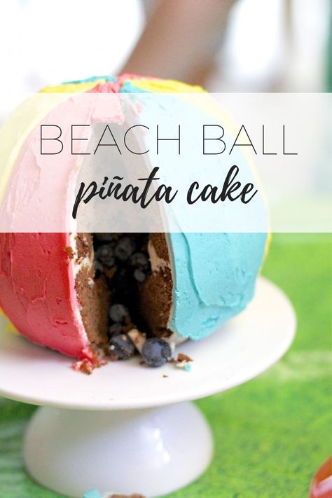 Beach ball piñata cake that’s delicious and simple to make.Perfect for your child’s birthday. It’s going to be an absolute hit with the kids. #pinatacake #beachballcake #colorfulcake Beach Ball Cake, Beach Ball Party, Piñata Cake, Chocolate Buttercream Icing, Cupcake Inspiration, Pinata Cake, Ball Cake, Baked Treats, Baking Tutorial