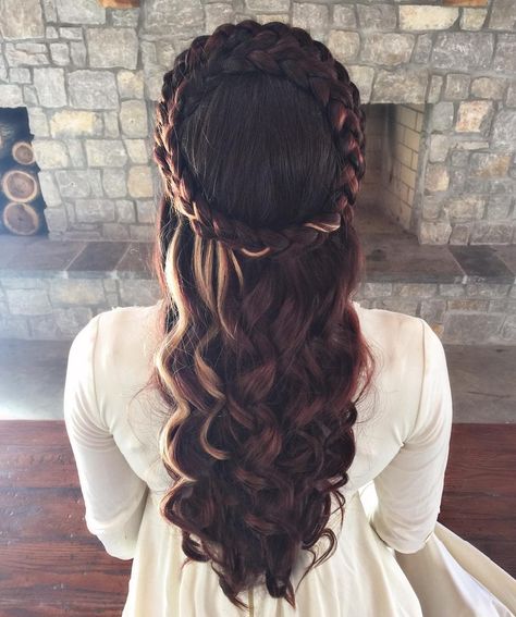 “You look positively medieval!  #HairByPelerossi  #maiden #princesshair #medieval #medievalhair #renaissance #renaissancehair #braid #braids #braided…” House Baratheon, Historical Hairstyles, Medieval Hairstyles, Halo Hair, Hair Dos, Half Up, Down Hairstyles, Hair Colors, Prom Hair