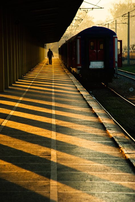 Train Station Evening Sun, Photo Scrapbook, Train Tracks, Chiaroscuro, Train Travel, The Train, A Train, Photography Inspo, Great Photos