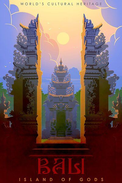 Gfx Design, Hindu Temples, Indonesian Art, Infographic Illustration, Bali Island, Poster Design Inspiration, Art Poster Design, Vintage Travel Poster, Good And Evil