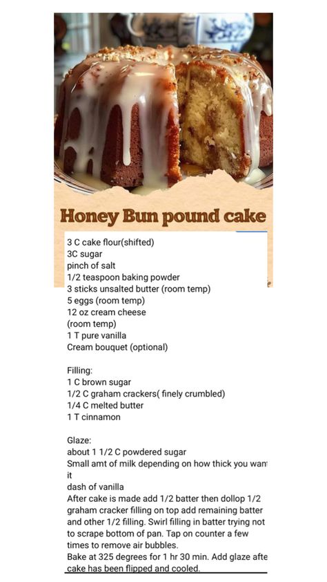 Everyone is posting without the recipe so here ya go Hunny Bun Pound Cake, Honey Bun Pound Cake Recipe, Thanksgiving Pound Cake Recipes, 7up Pound Cake Recipe From Scratch, Super Moist Pound Cake, Honey Bun Pound Cake From Scratch, Unique Pound Cake Recipes, Sour Cream Pound Cake Recipe Moist, Honeybun Pound Cake