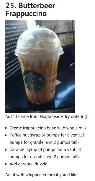 Starbucks ~ Butterbeer Frappuccino Butterbeer Frappuccino, Butter Beer Recipe Harry Potter, Harry Potter Butter Beer, Butterbeer Recipe, Secret Starbucks Recipes, Halloween Breakfast, Secret Starbucks Drinks, Toffee Nut, Starbucks Secret Menu Drinks