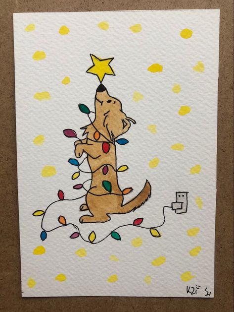 Christmas Card Inspo Drawing, Merry Christmas Card Drawing, Christmas Aesthetic Doodles, Christmas Card Easy Drawing, Cute Christmas Animals Illustration, Cute Christmas Cards For Friends, Cool Christmas Card Ideas, Dog Christmas Art, Christmas Cards Handmade Aesthetic