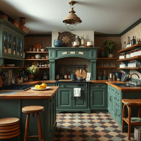 Create a unique Victorian apothecary-inspired kitchen with labeled glass-front cabinets and intricate crown molding. #VictorianApothecary #VintageCharm 🧪 St Charles Kitchen Cabinets, Kitchen Historic Home, Victoria Kitchen Ideas, Victorian Revival Interior, Old Victorian Homes Interior Kitchen, Apothecary Kitchen Cabinets, Victorian Inspired Kitchen, 20s Kitchen, Victorian Kitchen Aesthetic