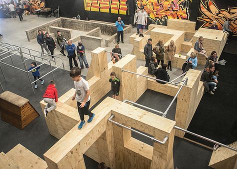 Fluidity Freerun Academy - BOOK CLASSES NOW! Parkour Playground, Wood Stage, Parkour Gym, Outdoor Forts, Backyard Treehouse, Modern Playground, Shell Structure, Architecture Model House, Sports Complex