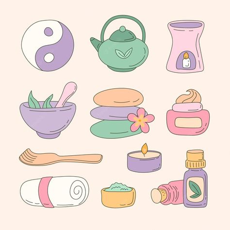 Premium Vector | Spa elements collection Spa Drawing, Spa Items, Spa Ideas, Spa Massage, Sailor Moon, Premium Vector, Graphic Resources, Doodles, Spa