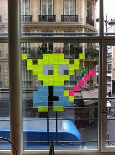 Post-it notes Yoda Sticky Note Decor, Post It Art, Image Pixel Art, Post Its, Notes Art, Interactive Installation, Creative Workspace, Collaborative Art, Window Art