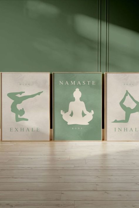 Yoga Room Design At Home, Small Yoga Studio Design, Zen Yoga Studio, Yoga Poster Design, Yoga Studio Design Ideas, Colorful Eclectic Living Room, Yoga Room Design, Meditation Poster, Meditation Wall Art