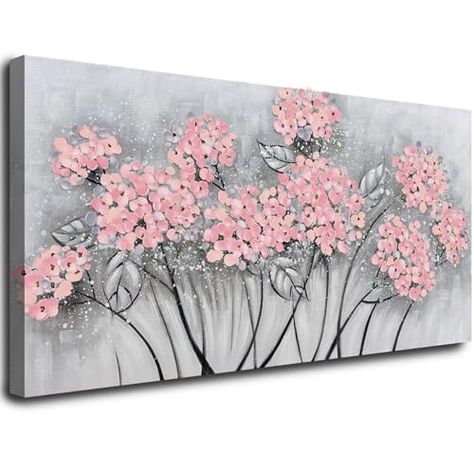 SOUGUAN Flower Wall Decor/Living Room Decorations/Pink Modern Artwork/Hand Painted Botanical Paintings for Bedroom Kitchen Home Office 20"x 40" Botanical Prints Decor, Pink Flower Pictures, Pictures Wall Decor, Living Room Decorations, Room Artwork, Pictures Wall, Floral Wall Art Canvases, Beautiful Oil Paintings, Botanical Decor