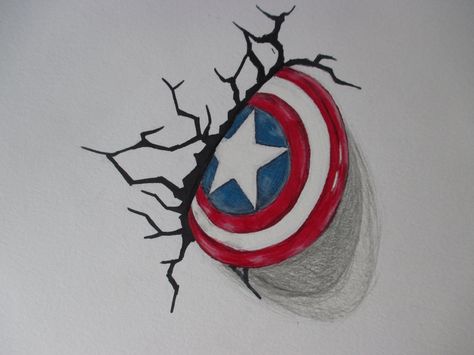 My 3D Captain America Shield pencil/sharpie marker drawing. Avengers Sketch Pencil Easy, Easy Avengers Drawings, Avengers Sketches Easy, Captain America Easy Drawing, Captain America Art Sketch, Superhero Drawing Ideas, Captain America Drawing Sketches, How To Draw Captain America, Captan America Drawings