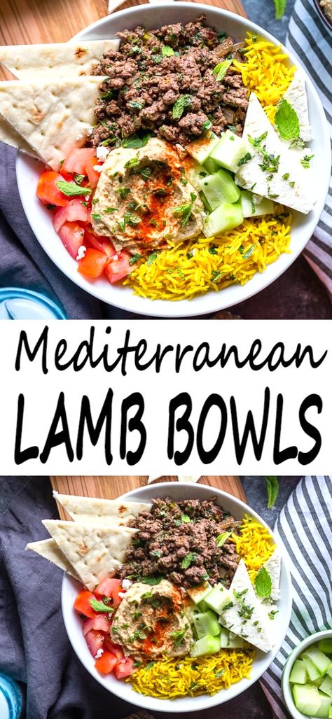 Mediterranean Dishes Dinners, Medeteranian Lamb Recipes, Ground Lamb Recipes Healthy, Recipes Over Rice, Ground Lamb Dinner Recipes, Lamb Tips Recipes, Meditteranean Bowl Recipes, Ground Lamb Dishes, Lamb Meal Ideas