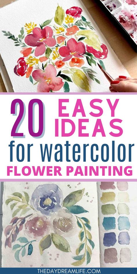 watercolor flowers Paintings Of Flowers Easy, Learn To Paint Watercolor, Beginner Watercolor Flowers, Watercolor Flower Ideas, Easy Watercolor For Beginners, Easy Flower Watercolor, Water Colors For Beginners, Watercolor Tutorial Beginner, Easy Watercolor Flowers