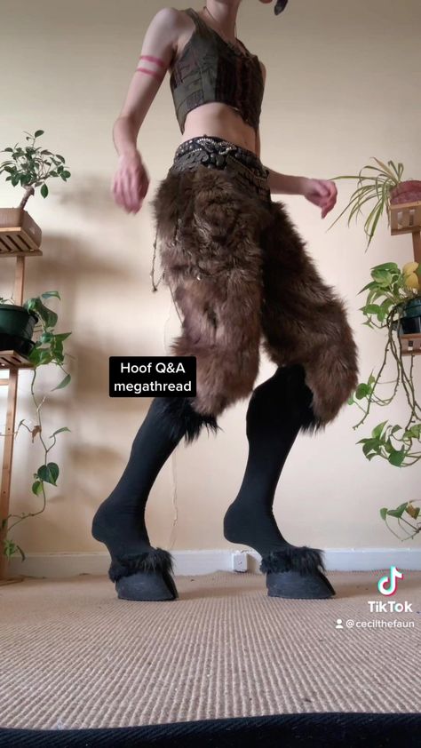 Satyr Hooves Diy, How To Make Faun Hooves, Faun Leg Anatomy, Goat Leg Cosplay, Human With Hooves, Male Faun Cosplay, Satyr Legs Diy, Diy Hooves Shoes, Goat Legs Costume