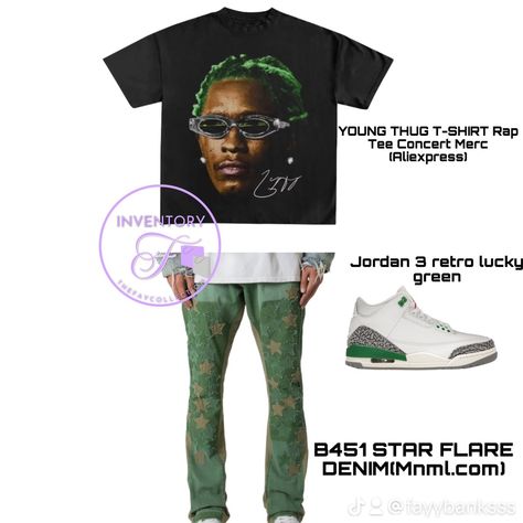 Jordan 3 Retro Lucky Green Outfit, Lucky Green 3s Outfit Women, Young Thug Shirt Outfit, Jordan 3 Lucky Green Outfit, Lucky Green 3s Outfit, Lucky Green Outfit, Young Thug Shirt, Jordan 3 Outfit, Tee Outfits