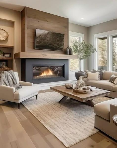 8 Ft Fireplace, Extra Wide Fireplace, Basement Fireplace Tv Wall, Fire Places Ideas Living Room With Tv, Modern Farmhouse Fireplace With Tv, Family Room With Fireplace And Tv, Fire Places Ideas Living Room Modern, Small Tv Room Design, Flat Wall Fireplace Ideas