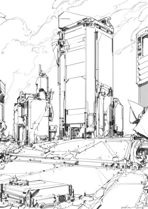 Sketches, Woo Kim on ArtStation at https://www.artstation.com/artwork/OlyRk Scifi Building, Scifi Environment, Sci Fi Building, Sci Fi Architecture, Building Sketch, Sci Fi Design, Sci Fi Environment, Building Drawing, Perspective Art