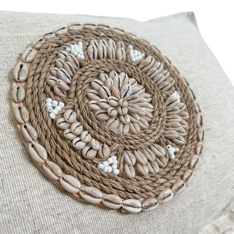 Coastal & Beach Themed Cushions | Buy Online, Pay Later | Australia-Wide Embellished Cushions, Shell Accessories, Beautiful Shells, Diy Beading, Coastal Boho, Boho Accessories, Coastal Beaches, Blanket Wrap, Cowrie Shell