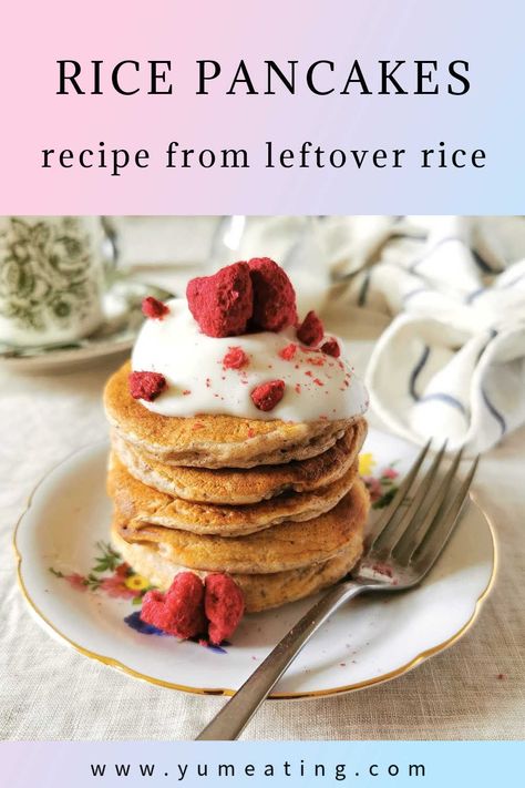 My favourite recipe for light and fluffy rice pancakes made from cooked rice. Easy recipe to make for the perfect breakfast or brunch and a great way to use up any leftover rice. This is a sweet version of rice pancakes, so serve it with a fresh fruit, yoghurt and a little bit of honey or your choice of pancake toppings. Rice Pancakes Leftover, Cream Of Rice Pancakes, Rice Pancakes Recipe, Fruit Pancakes Recipe, Fruit Yoghurt, Applesauce Pancakes, Quick Pancakes, Pancakes For One, Rice Pancakes