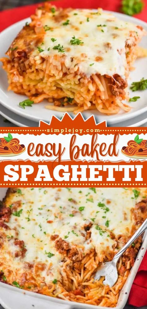 Baked Spaghetti, comfort food, tasty dinner recipes, easy meals Easy Spaghetti Casserole Baked, Baked Spaghetti With Bechamel Sauce, Spaghetti Noodle Casserole, Baked Spaghetti Easy Ground Beef, Baked Spaghetti Recipes Easy, Best Spaghetti Bake Recipe, The Best Baked Spaghetti, Freezer Spaghetti Casserole, Freezer Baked Spaghetti