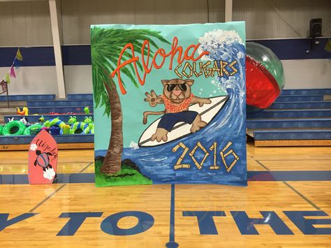 Hawaiian Themed Pep Rally 8•26•16 Gym Decorations Tropical Pep Rally, Hawaiian Run Through Signs Football, Hawaiian Themed Pep Rally, Pep Rally Decorations Gym, Hawaiian Football Theme Posters, Hawaiian Pep Rally, Hawaiian Homecoming, Junior Posters, Hoco Decorations