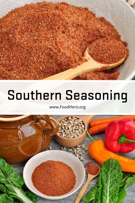 Spicy and flavorful, this Southern Seasoning is great with soups, stews, vegetables and meats. Ready in under five minutes, it makes enough for your meal or for future use by storing in an airtight container. Soup Seasoning Mixes, Herb Seasoning Mixes, Bean Seasoning Recipe, Soul Food Seasoning, Pear Bread, Slow Cooker Black Beans, Quinoa Chili, Diy Mixes, Homemade Spice Mix