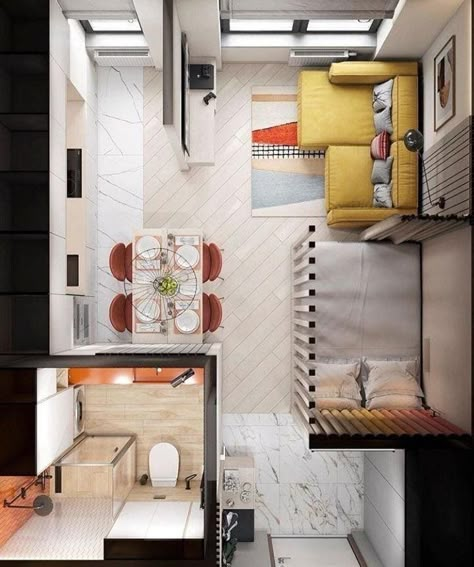 Central Park Apartment, Small Apartment Plans, Apartemen Studio, Studio Apartment Floor Plans, Small Studio Apartment Decorating, Studio Apartment Living, Garden Apartment, Small Apartment Interior, Small House Interior