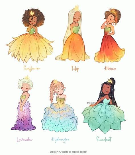 Fairy Outfit Illustration, Flower Fairy Character Design, How To Draw A Princess Dress, Cartoon Dress Drawing, Flower Outfit Drawing, Princess Oc Drawing, Disney Art Style Character Design, Flower Fairy Drawing, Fairies Fanart