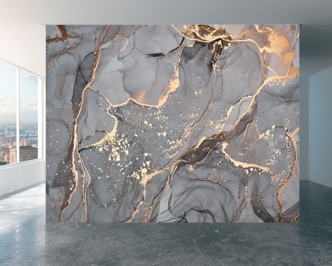 Cool Wallpapers For Walls, Grey Marble Wallpaper, Bathroom 2023, Gold Marble Wallpaper, Marble Walls, Bathroom 2024, Mural Abstract, Marble Wall Mural, Aesthetic Clinic