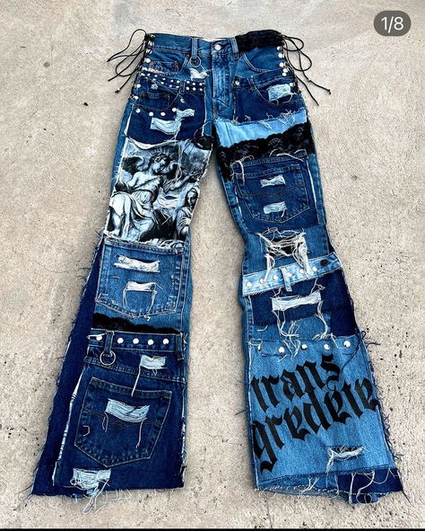 Jeans Refashion, Diy Ripped Jeans, Denim Diy Clothes, Sick Clothes, Denim Street Style, Pirate Outfit, Bleached Jeans, Creative Clothes, Denim Projects