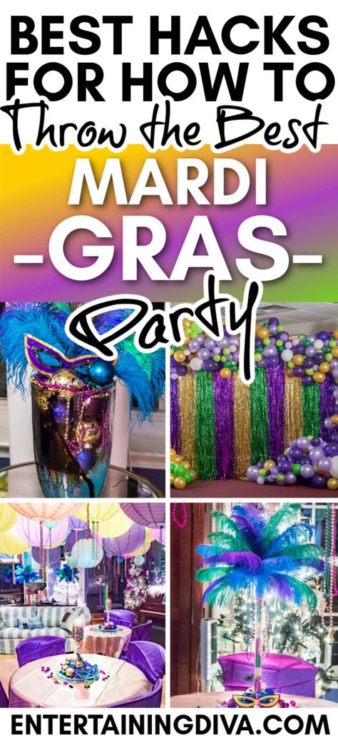 Mardi Gras Party Ideas | Birthday Party Ideas How To Throw A Mardi Gras Party, Mardi Gras 60th Birthday Party, Mardi Gras Party Centerpieces, Mascarade Dance Decorations, Mardi Gras Birthday Party Decorations, Mardi Gras Masquerade Ball, Mardi Gras Photo Backdrop, Mardi Gras Centerpiece, Mardi Gras Party Decor