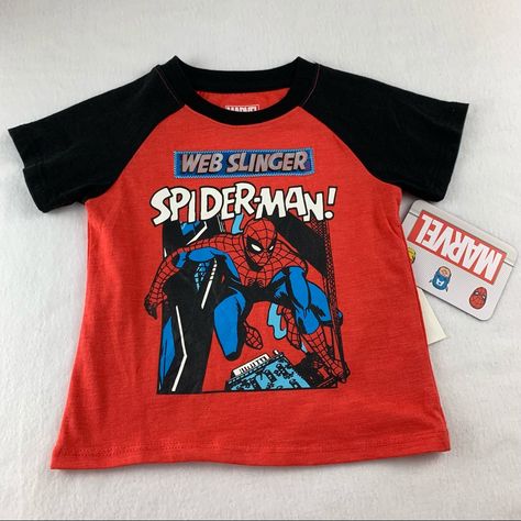 Nwt. Marvel Spider-Man T-Shirt. Size 2t. Shirt Sleeved. The Shirt Is Red With Black Arms And Shoulders. It Features Spider-Man On The Front. Above Spider-Man Is A Panel That Changes What It Says When You Shift It Different Ways. It Will Say Either Web Slinger Or The Amazing. Made Of 60% Cotton And 40% Polyester. Red With Black Outfit, Spider Man Things, Spiderman Fit, Spiderman Tshirt, Shifting Clothes, Web Slinger, Spiderman Gifts, Spiderman Shirt, Geeky Clothes