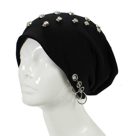 Unisex Goth Skull Studs Grommet Silver Ring Accent Beanie Hat ❤ liked on Polyvore featuring accessories, hats, slouch beanie, slouch hat, skull beanie, beanie hat and slouchy beanie hats Slouchy Beanie Hats, Slouch Beanie, Emo Outfits, Emo Fashion, Gothic Outfits, Goth Outfits, Dark Fashion, Edgy Outfits, Visual Kei