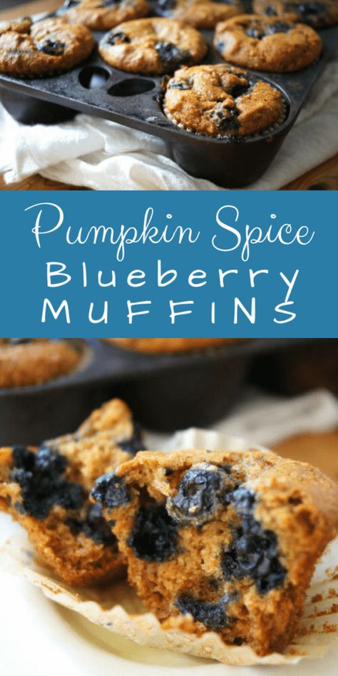 Pumpkin Spice Blueberry Muffins - Mom's Kitchen Handbook Pumpkin Blueberry Muffins, Pumpkin Blueberry, Blueberry Pumpkin, Muffins Pumpkin, Pumpkin Streusel Muffins, Spice Muffins, Pumpkin Spice Muffins, Good Foods To Eat, Blueberry Muffins