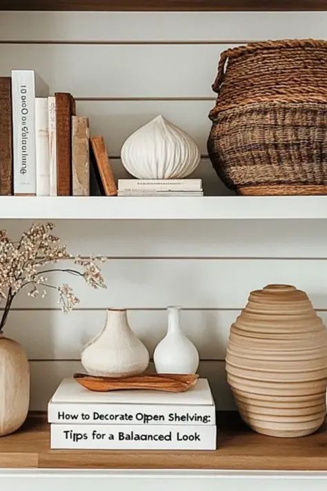 This pin offers creative tips for perfectly decorating open shelving, focusing on home decor and creating balance. Featuring methods to display items beautifully, it makes your space both beautiful and functional. Decorating Open Shelves, Open Shelving Decor, Meaningful Objects, Decor Shelves, Home Decor Shelves, Different Design Styles, Shelving Ideas, Pinterest Home, Unique Planter