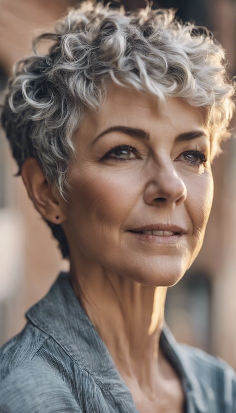 28 Short Hairstyles For Older Women Over 50 » Hairstylester Short Grey Curly Hair, Feminine Haircuts, Chemo Curls, Short Hairstyles For Older Women, 100 Hairstyles, Grey Hair Over 50, Short Curly Pixie, Curly Pixie Haircuts, Grey Curly Hair