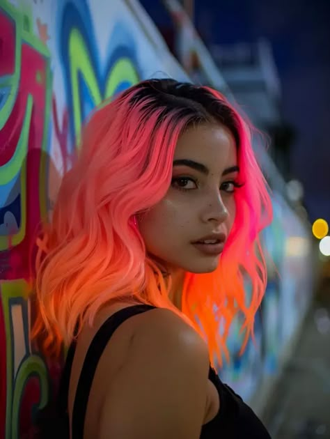 Scarlett Hair, Neon Hair Color, Exotic Hair Color, Exotic Hair, Sunset Hair, Vivid Hair, Vivid Hair Color, Rainbow Hair Color, Neon Hair