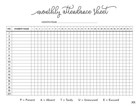 Daycare Templates Free Printable, Attendance Chart Printable, Homeschool Attendance Printable Free, Printable Attendance Sheets Free, Attendance Sheet Template Free Printable, Daycare Attendance Sheet Free Printable, Free Attendance Sheet Printable, Student Attendance Sheet Free Printable, Teacher Attendance Sheet