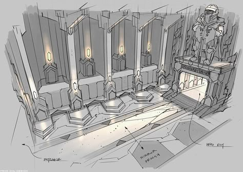 Feng Zhu Design Erebor Concept Art, Bank Concept Art, Pyramid Interior Concept Art, Guild Building Concept Art, Guild Hall Concept Art, Dungeon Concept Art, Level Design Concept, Dragon Lair Concept Art, Dwarves Lotr