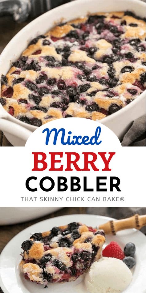 Easy Mixed Berry Cobbler - a simple, delicious dessert make with seasonal berries #summerdessert #cobbler #easyrecipe #berries #berrycobbler 3 Ingredient Cobbler, Berry Cobbler Recipe, Mixed Berry Cobbler, Berry Cobbler Recipes, Recipe Cheesecake, Easy Gluten Free Desserts, Berry Cobbler, Homemade Snickers, Cheesecake Dessert