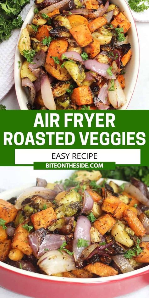 Air Fryer Roasted Vegetables, Air Fryer Vegetable, Air Fryer Vegetables, Sprouting Sweet Potatoes, Vegetable Recipe, Roasted Vegetable Recipes, Air Fry Recipes, Healthy Food Recipes Clean Eating, Pulled Pork Recipes