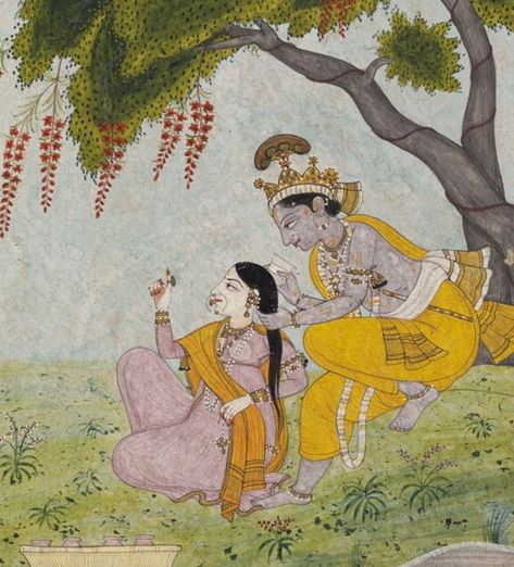 Pahadi Miniature Painting, Indian Paintings Traditional, Kangra Painting, Pahari Painting, Indian Traditional Paintings, Indian Miniature, Ancient Indian Art, Mughal Art Paintings, Mughal Paintings